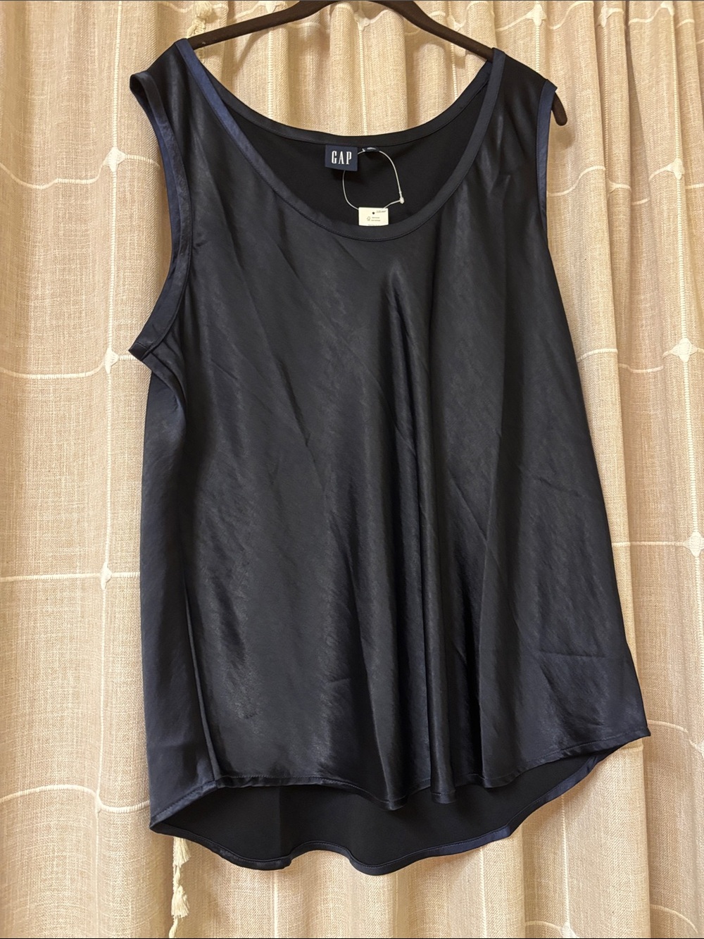 GAP Women's Satin Navy Short-Sleeve Crewneck Top